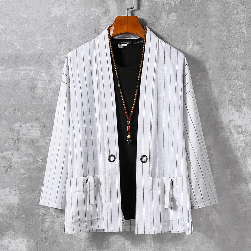 

New striped kimono cardigan jacket Japanese men's jacket streetwear Harajuku men's traditional clothing kimono four-color M-5XL
