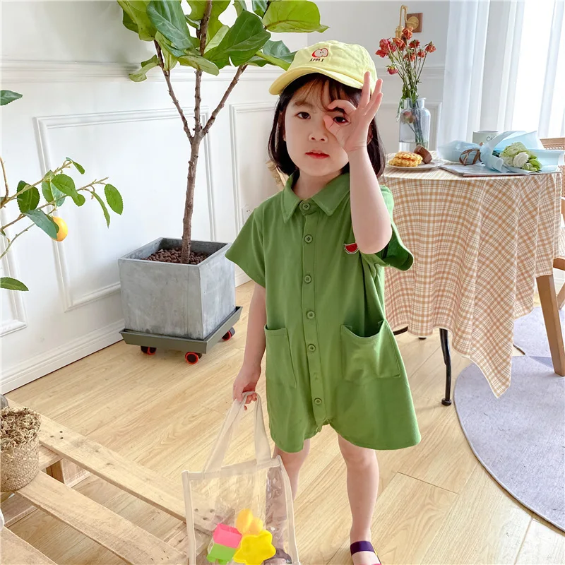 

Kids Rompers Korean Style Casual Loose Short Sleeve Bodysuits Kids Clothing Summer Baby Girl One-Pieces Child Girls Shorts 2020