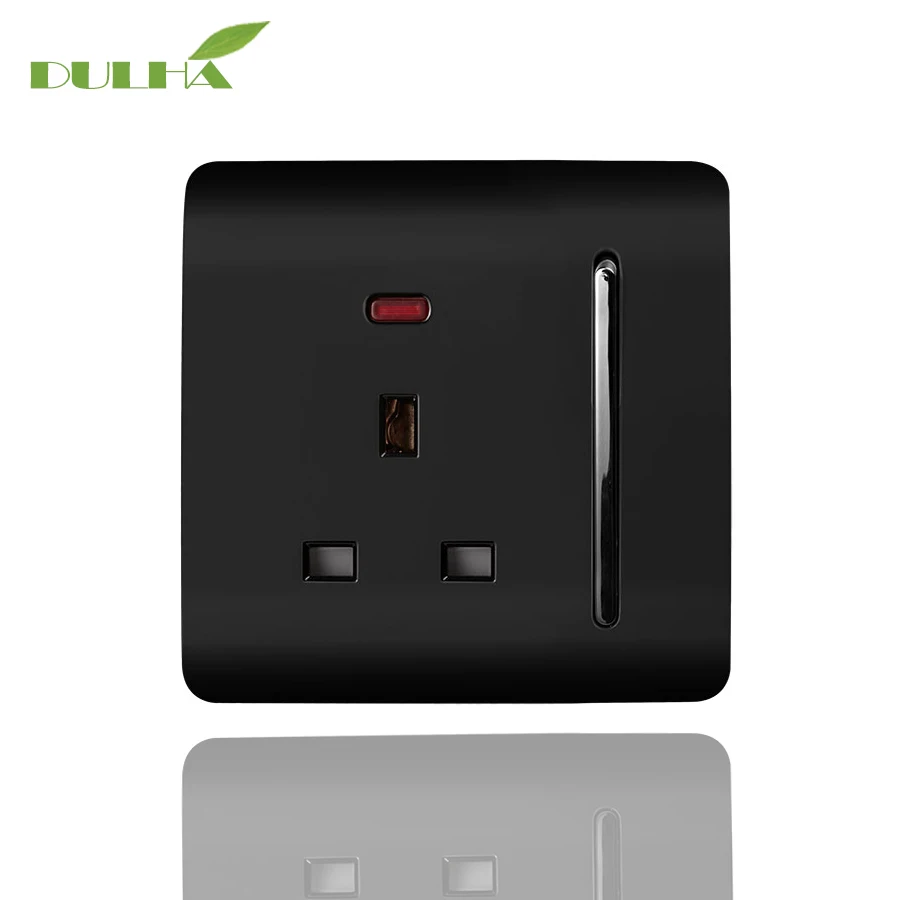 

DULHA 13A 1 Gang UK Wall Sokcet Electrical 3-Pins Hole Sockets EU UK US AU Plug Outlet PC Panel With LED Light Free Shipping