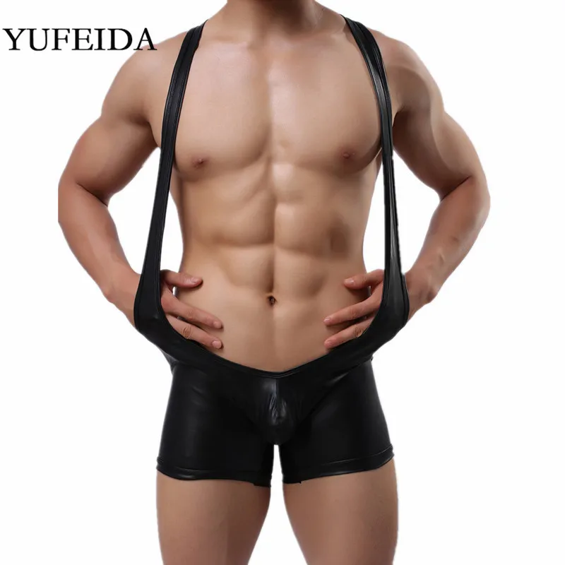 Сексуальное мужское нижнее белье из искусственной кожи латексные черные боди