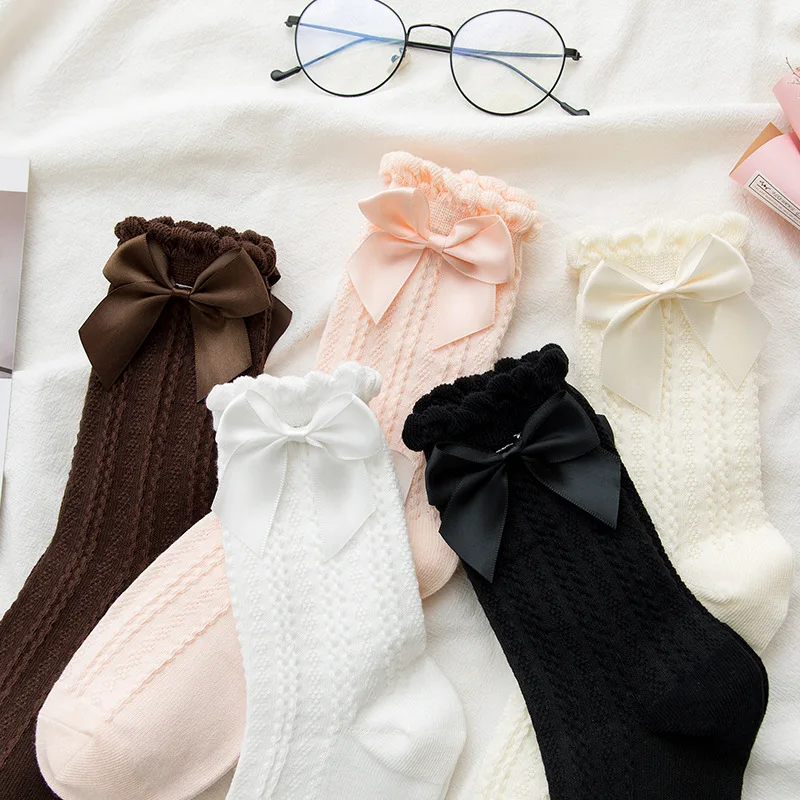 5 Pairs Cotton Socks With Ruffle Socks Lolita Bow Socks Cosplay Costumes Women Socks Cute Sweet Princess Girl Gift