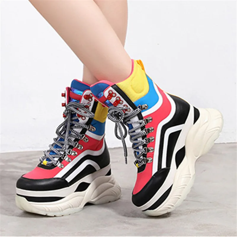 

Женские ботильоны из натуральной кожи, ботинки на толстой подошве, на платформе, короткие сапоги, осенние кроссовки, разные цвета