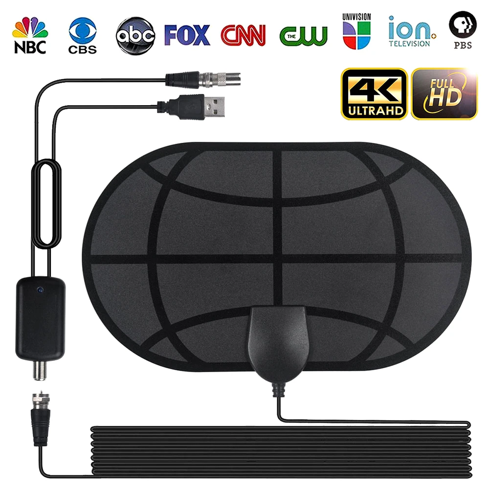 

High Quality 4K 25dB High Gain HD TV DTV Box Digital TV Antenna 980 Miles Booster Active Indoor Aerial HD Flat Design