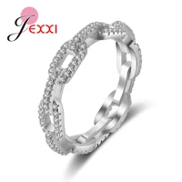 interlock shape ring for women paved micro sparkling crystal sterling silver 925 elegant christmas jewelry gift