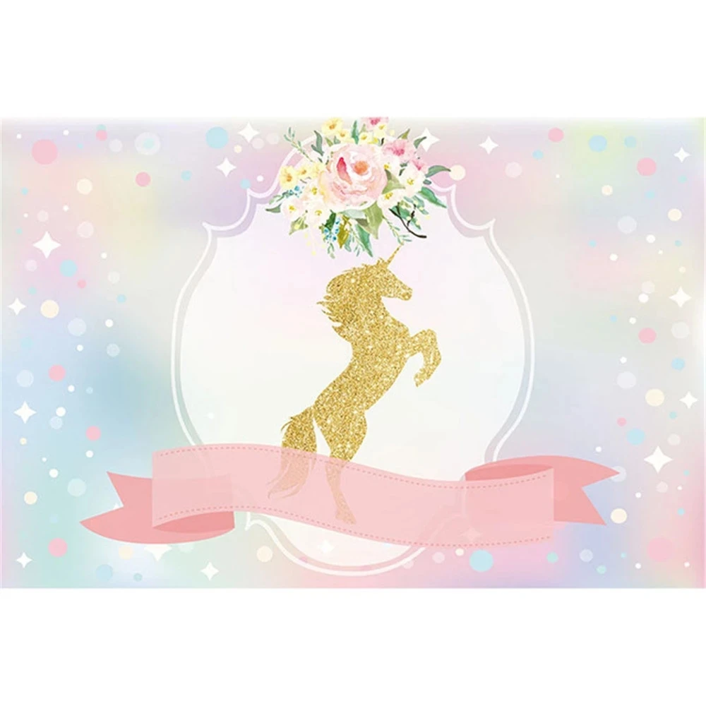 

Unicorn Flowers Backdrop Photography Background Newborn Baby shower Birthday Party Decorations Photocall