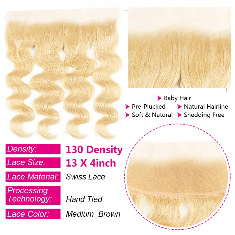 Волосы UNice бразильские волнистые кружевные фронтальные #613 светлые свободная