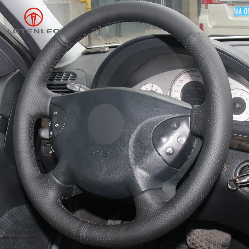 LQTENLEO черный прошитый вручную чехол рулевого колеса автомобиля из искусственной