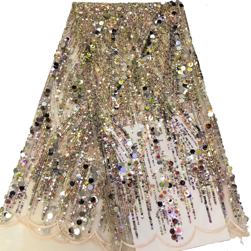 

African Lace Fabric 2020 High Quality Lace Texture Pattern Design With Colorful Sequins Lace Polyester Voile Fabric For Party