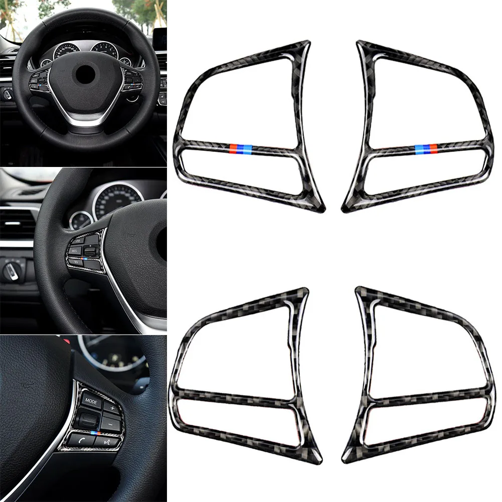 

New 2pcs Set Car Steering Wheel Button Frame Cover Trim Carbon Fiber Interior for BMW F20 F21 F30 F32 F34 Auto Parts