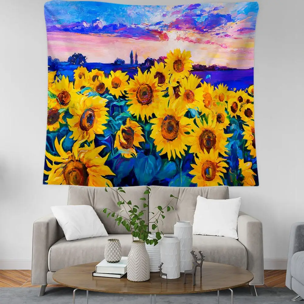 

PLstar Cosmos Bohemian style sunflower oil painting Tapestry 3D Printed Tapestrying Rectangular Home Decor Wall Hanging style-14