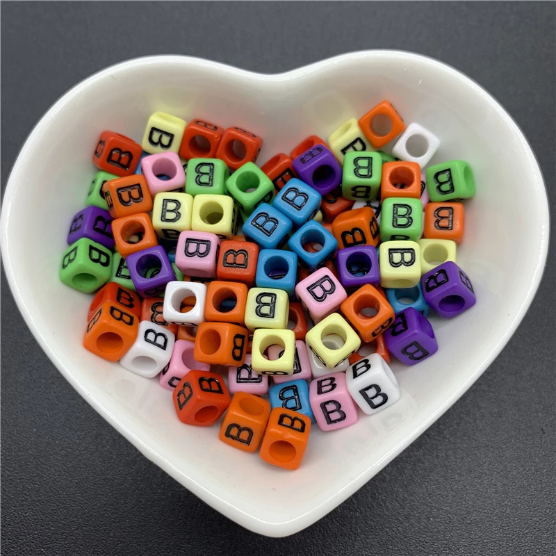 Разноцветные акриловые бусины разделители 100 шт./лот 6 мм Квадратные с буквами для