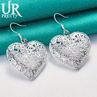 urpretty new 925 sterling silver love heart carved drop earring for women wedding engagement party jewelry charm gift