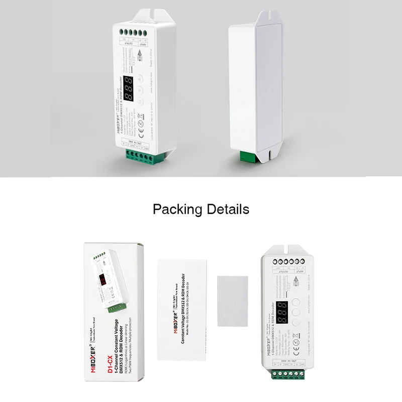 

Miboxer D1-CX 1-Channel Constant Voltage DMX512 & RDM Decoder DC12~24V 1CH 20A/Channel Max. 20A Digital Display controller