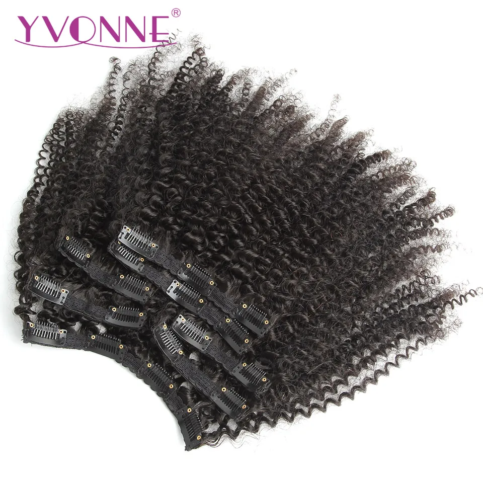 YVONNE 4A 4B Kinky Curly Clip In Human Hair Extensions Brazilian Virgin Hair Natural Color 7 Pieces/Set 120g