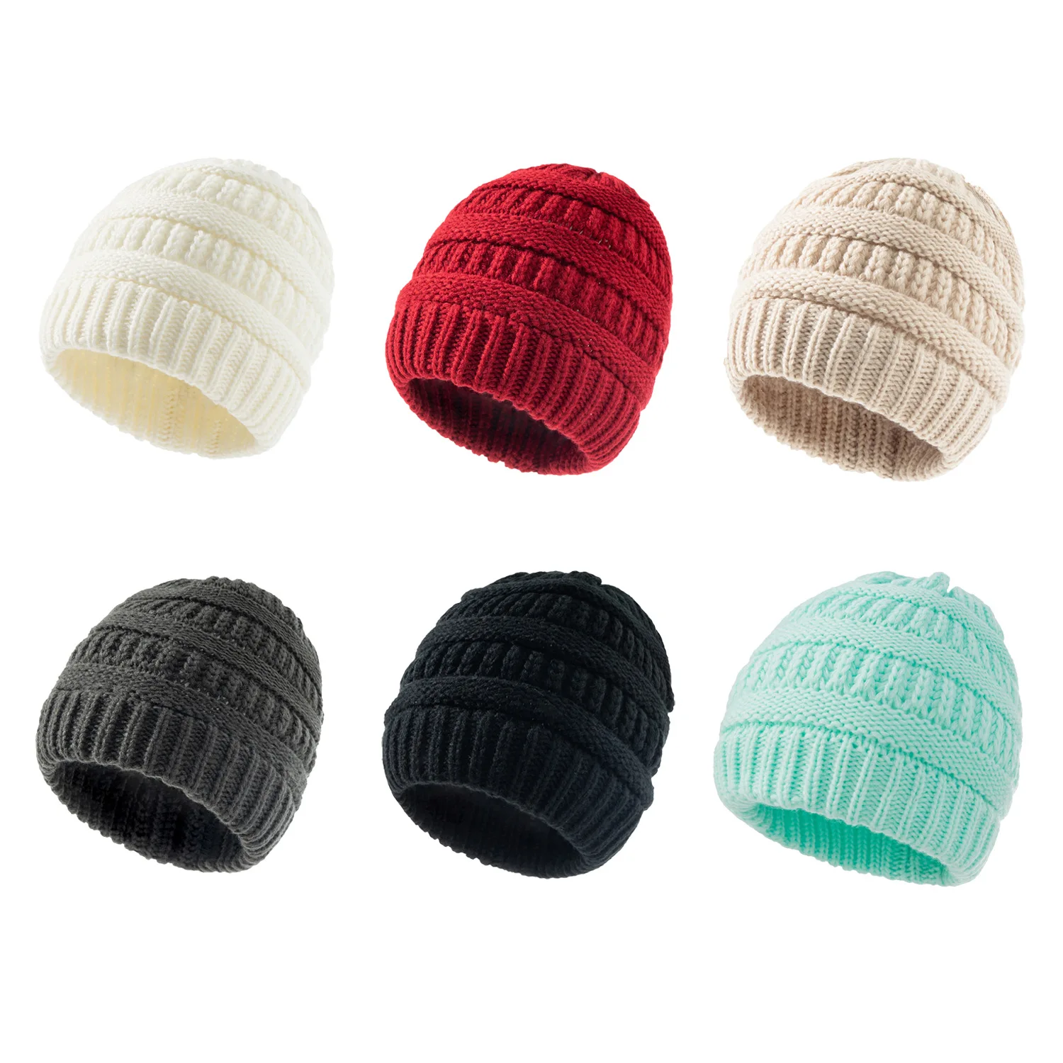 

winter new no bone solid color woolen Beanie hat popular strip acrylic knitted women hat