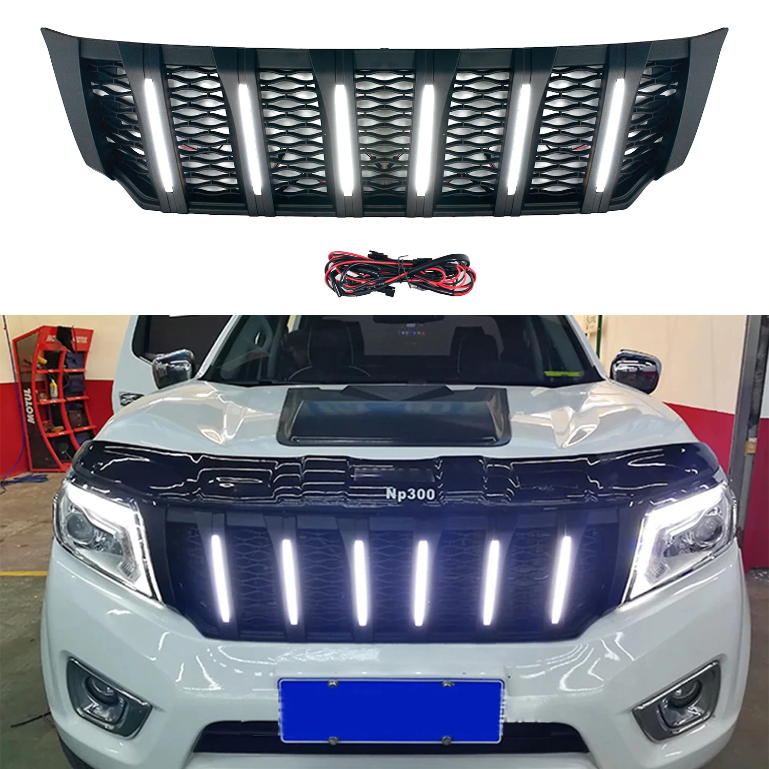 

Modified For NP300 Bumper Grille For Navara NP300 D23 2015 2016 2017 2018 2019 Auto Grille Racing Grills Front Bumper Mesh Cover