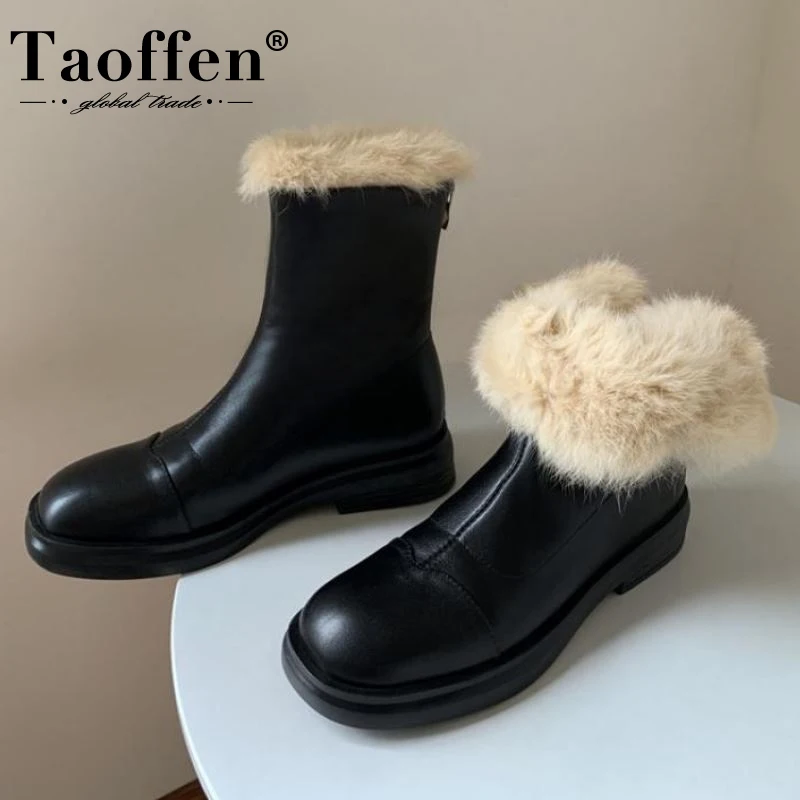 

Женские полусапожки из натуральной кожи Taoffen, офисные теплые зимние полусапожки размеров 33-40 с мехом и на плоской подошве