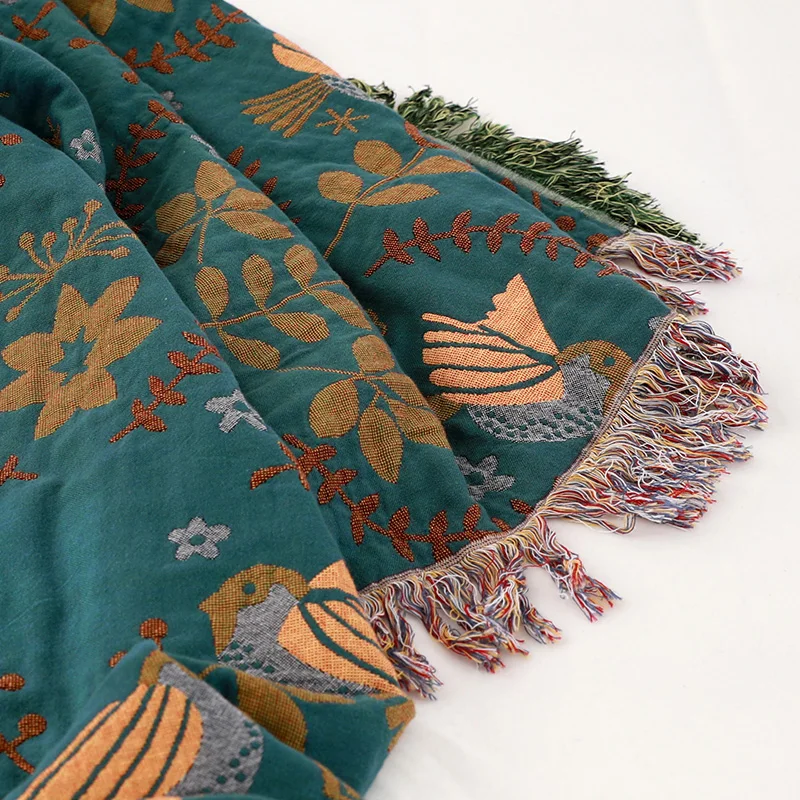 

100% Cotton Nordic Soft Large Fashion Muslin Summer Throw Blanket Cover For Sofa Boho Blue Green Warm Bedspread Blankets For Bed