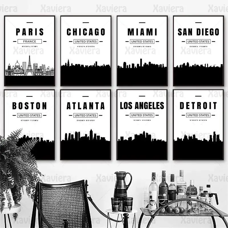 

Modern Posters And Prints Paris Miami Chicago Boston Los Angeles City Map Latitude Longitude Wall Art Canvas Painting Home Decor