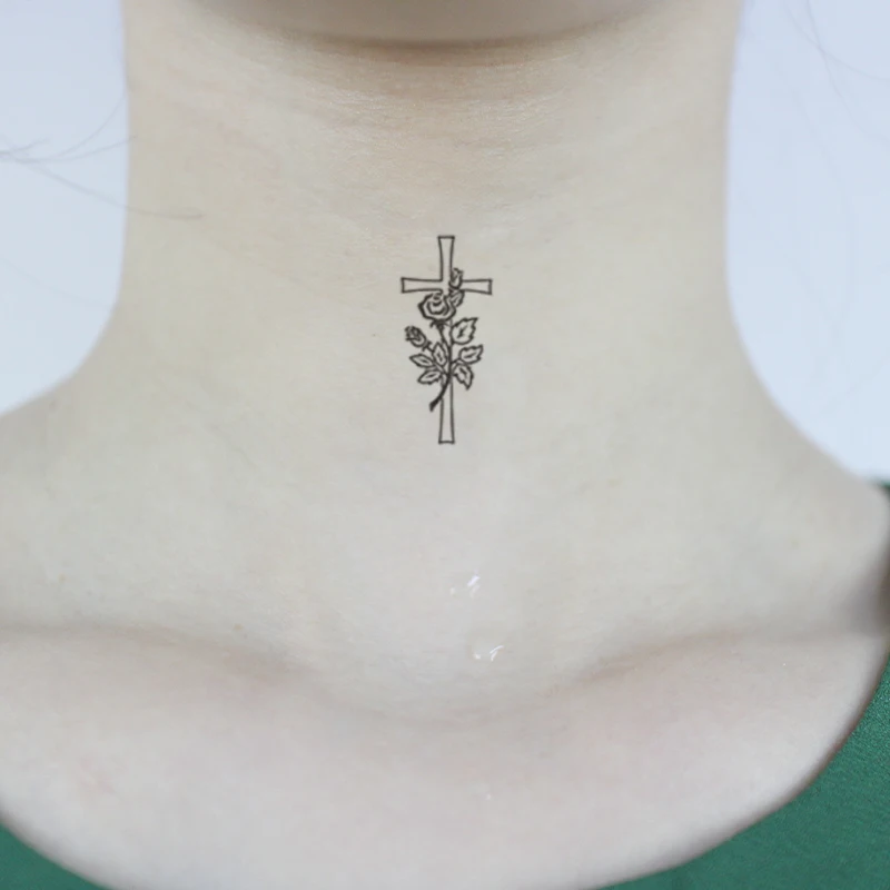 Временная тату-наклейка с черным крестом водостойкая для мужчин и женщин