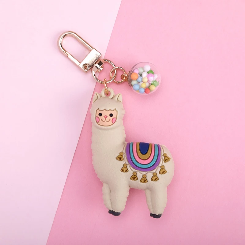 DIY Handmade Gift Llama Key Chain Women Bag Love Heart Color Ball Pendant Cartoon Epoxy Alpaca Keychains Trinket Korean Fashion | Украшения