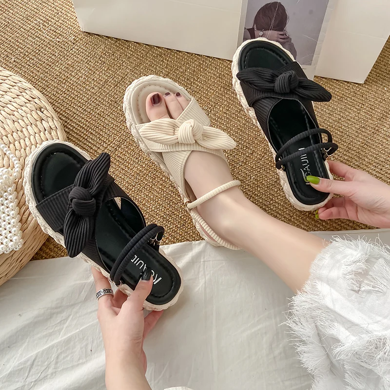 

Med Two Weare Female Sandal All-Match Comfort Shoes for Women Strappy Heels 2021 Summer Clogs Wedge Medium Girls Fashion Clear