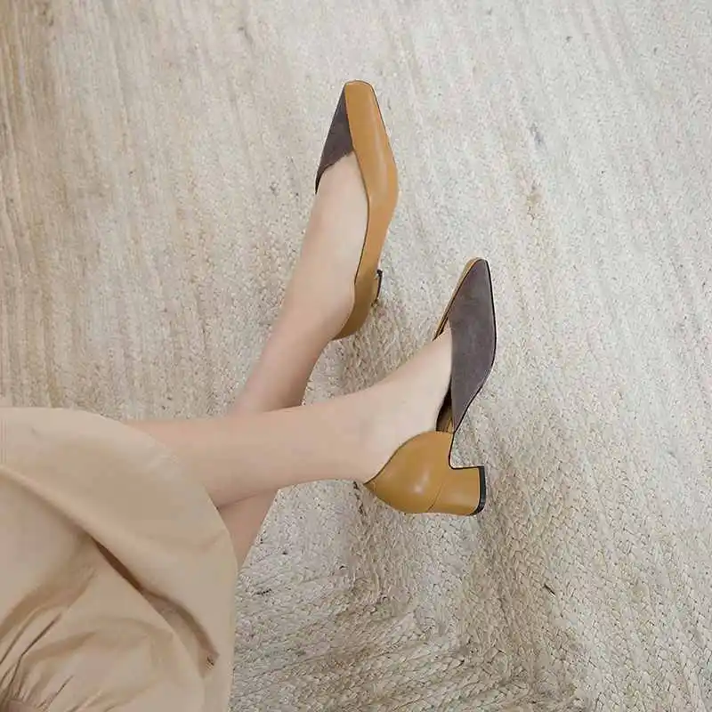 

Krazing Pot new mixed colors genuine leather small square toe high heels office lady daily wear slip on women elegant pumps L09