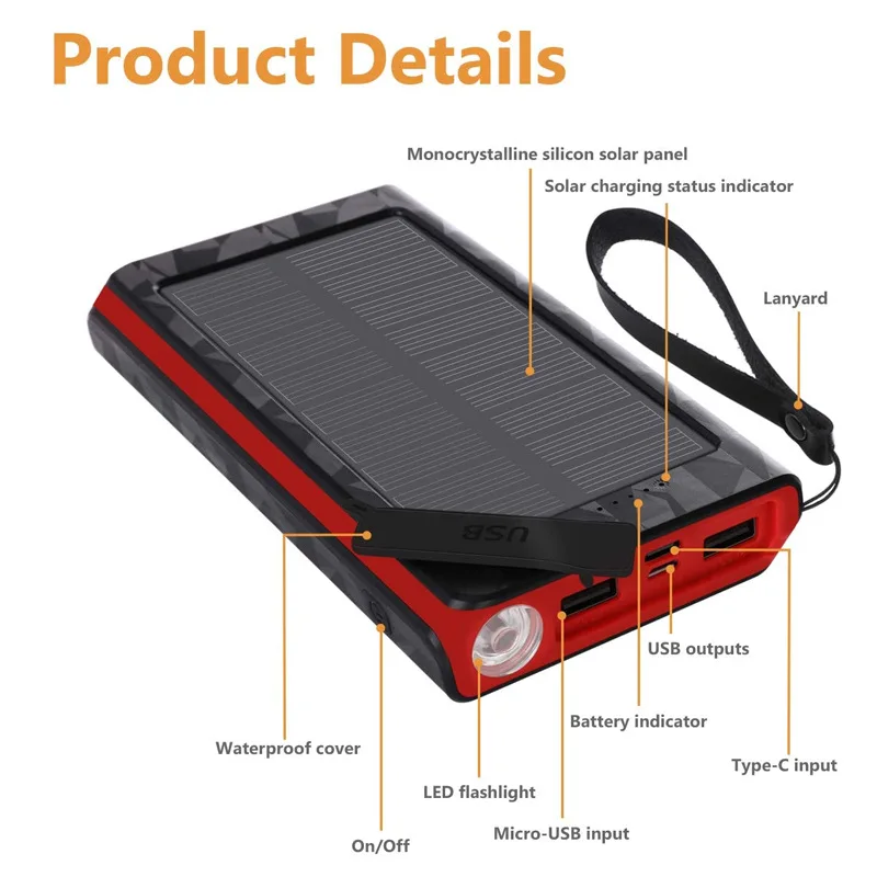 

Camping Solar Charging Unit Mass 20000 MA Mobile Power Outdoor Fast Flashlight Solar Lantern Portable Light Camping Equipment