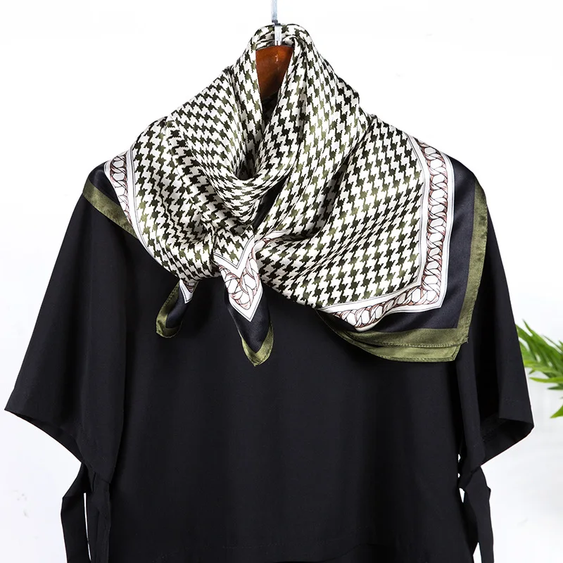 

FXAASS Women Hijab Square Scarf Fashion Lady Retro Luxury 100% Mulberry Silk Scarf Shawls 90*90cm Stripe Dot Cape Headband