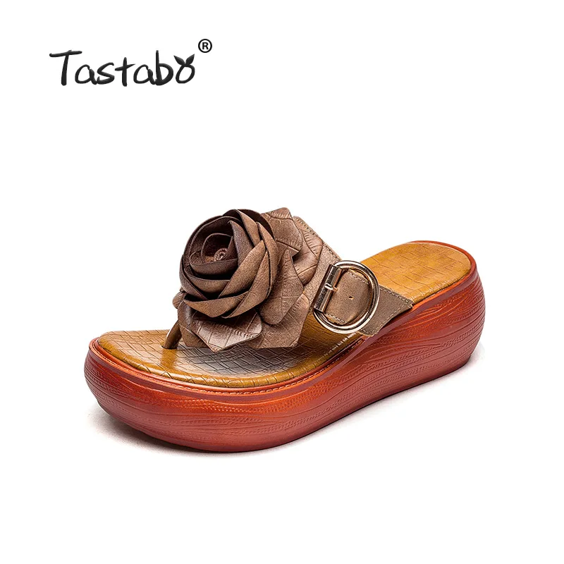 Летние женские шлепанцы на танкетке Кожаные повседневные пляжные без застежки