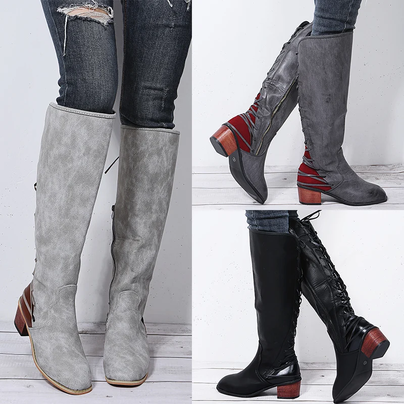 

Women's Knee-length Boots 2021 Winter New Lady Retro Platform High Boots Women Western Cowboy Boots Female Fashion Knight Boots