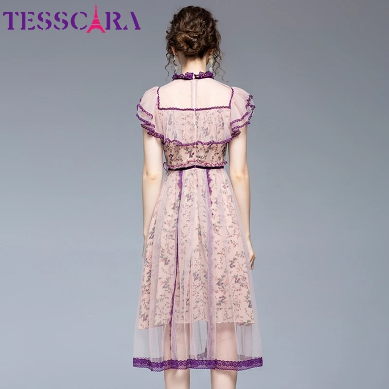 TESSCARA женское летнее элегантное Сетчатое платье праздничное высокого качества с