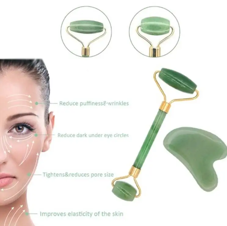 2 шт. Gua Sha натуральный нефритовый массажный роликовый лицевой Массажер для ухода