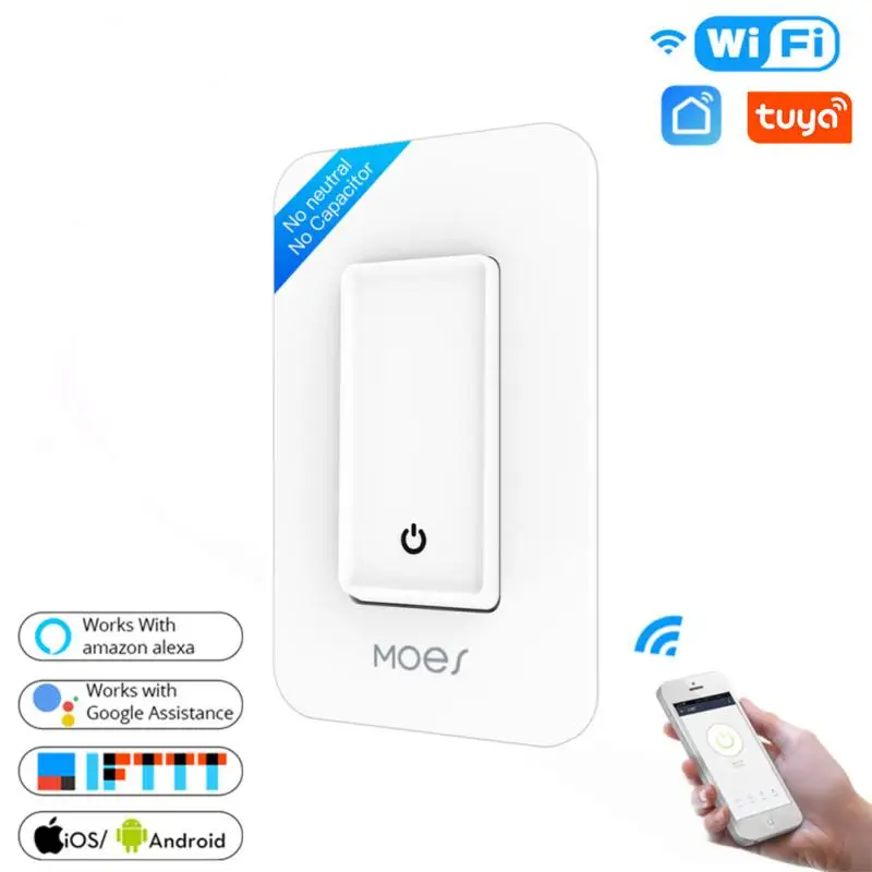 

Tuya WiFi Smart Switch No Neutral Wire Single Pole Light Switche Smart Life APP Remote Control Work With Amazon Echo Google Home