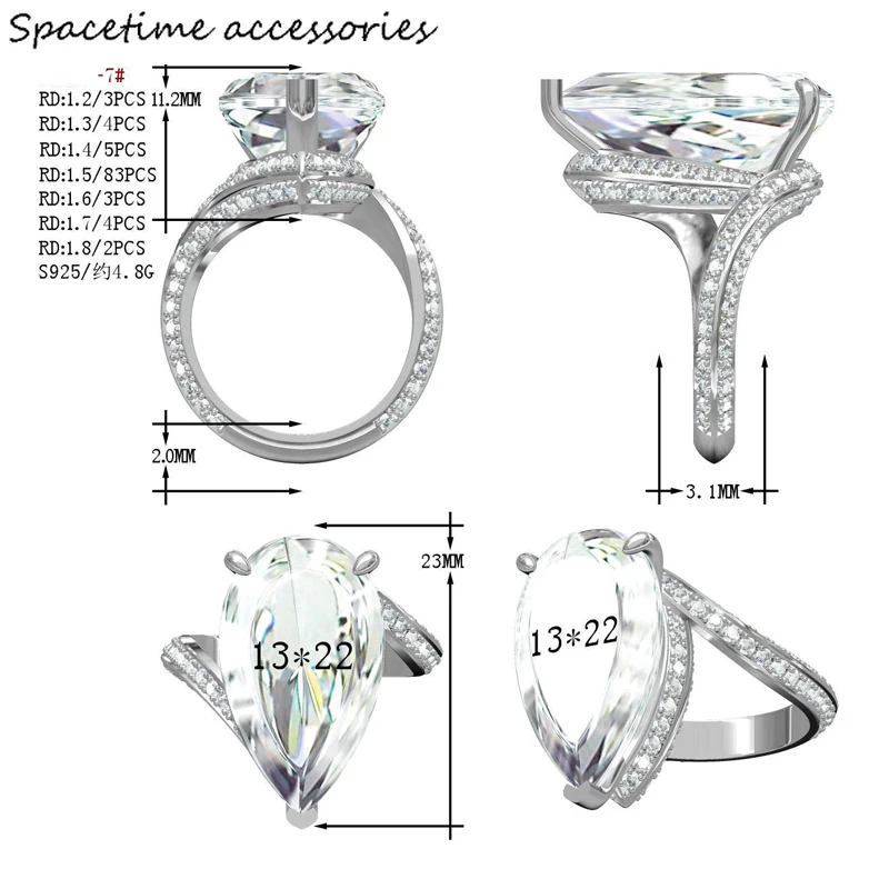 

Luxury 925 Sterling Silver 13*22mm Water drop ice cut high carbon Diamond Rings for Women Wedding Engagement jewelry gift