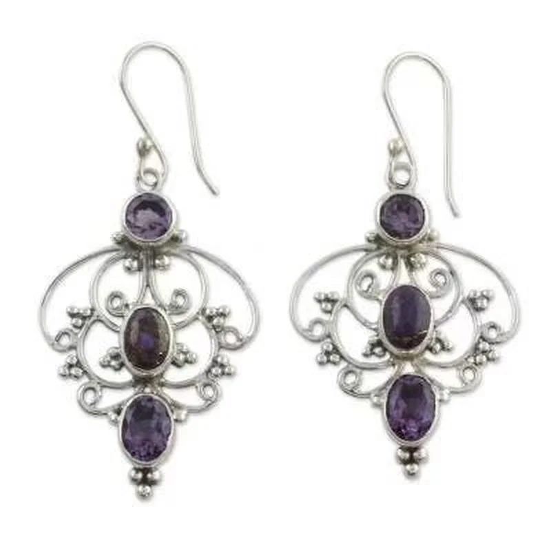 Exquisite Antique Earrings Natural Purple Bride's Engagement Anniversary | Украшения и аксессуары
