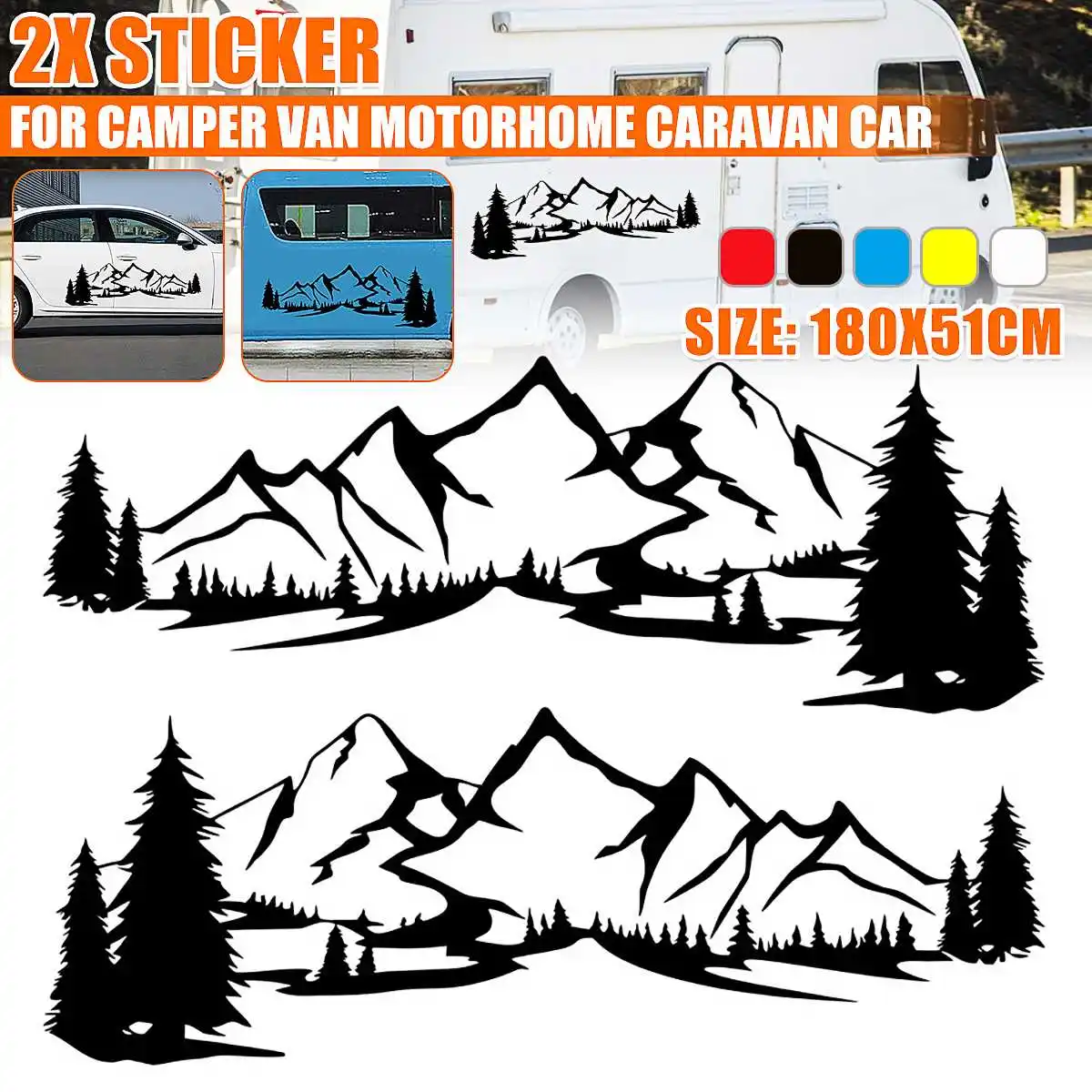 

180x51cm Car RV Side Body Decal Stickers Large Mountain DIY Decor For Camper Motorhome Van Caravan