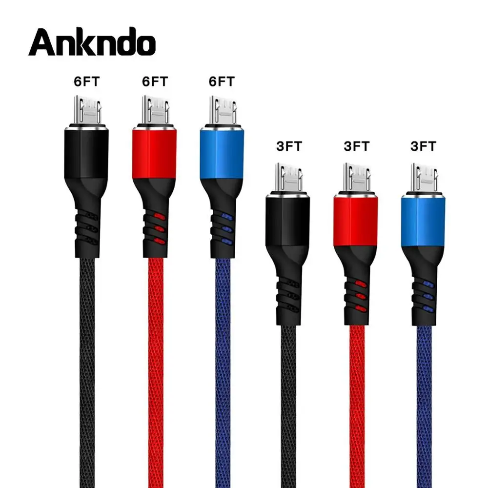 ANKNDO Micro USB кабель Quick Charge 3A Android тканевый плетеный кабель для передачи данных 1 м 2 м USB ЗУ для мобильного телефона Быстрая зарядка мягкий провод