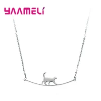 fashion necklaces 925 sterling silver fine jewelry rolo chain choker animal cat pendant collar collier birthday gift