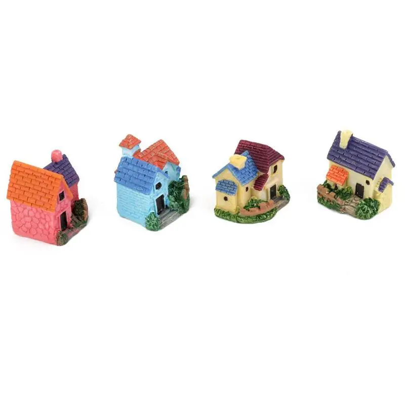 

4pcs Miniature Mini House Bonsai Craft Garden Resin Landscape DIY Villa Decor For Home
