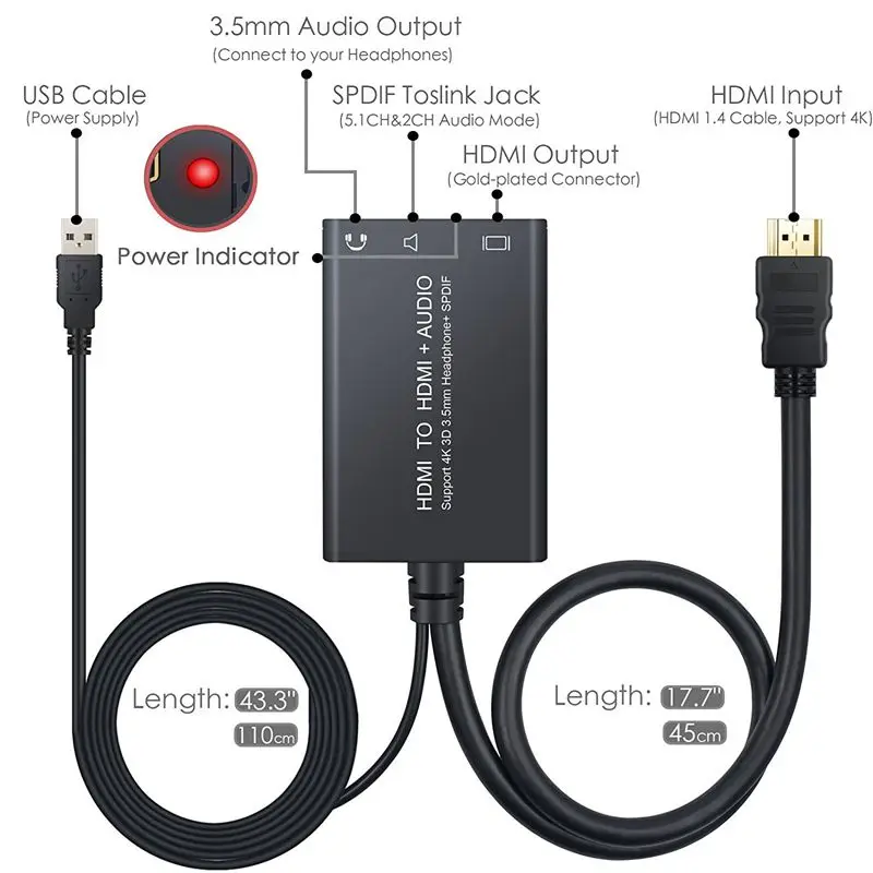 4K HDMI аудио экстрактор к и оптический TOSLINK SPDIF + 3 5 мм стерео сплиттер HDCP 1 4 Цифровой