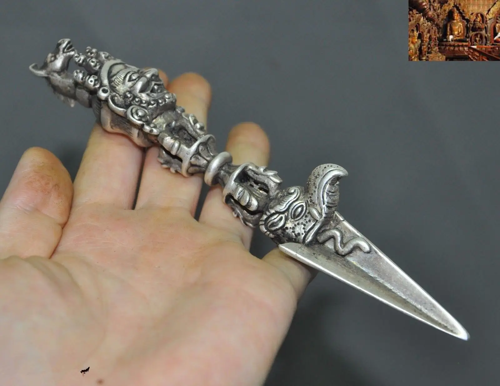 Тибетская искусственная Серебряная лампа кожа кинжал Faqi | Дом и сад