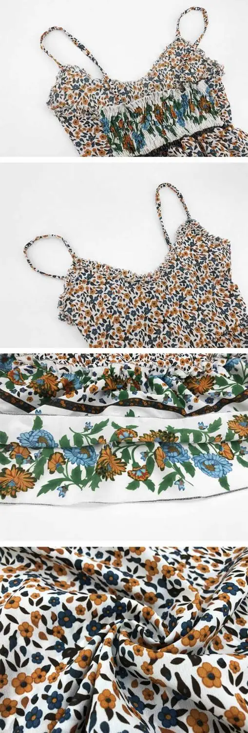 Лето 2020 женское платье с v образным вырезом без рукавов бохо оборками цветочный