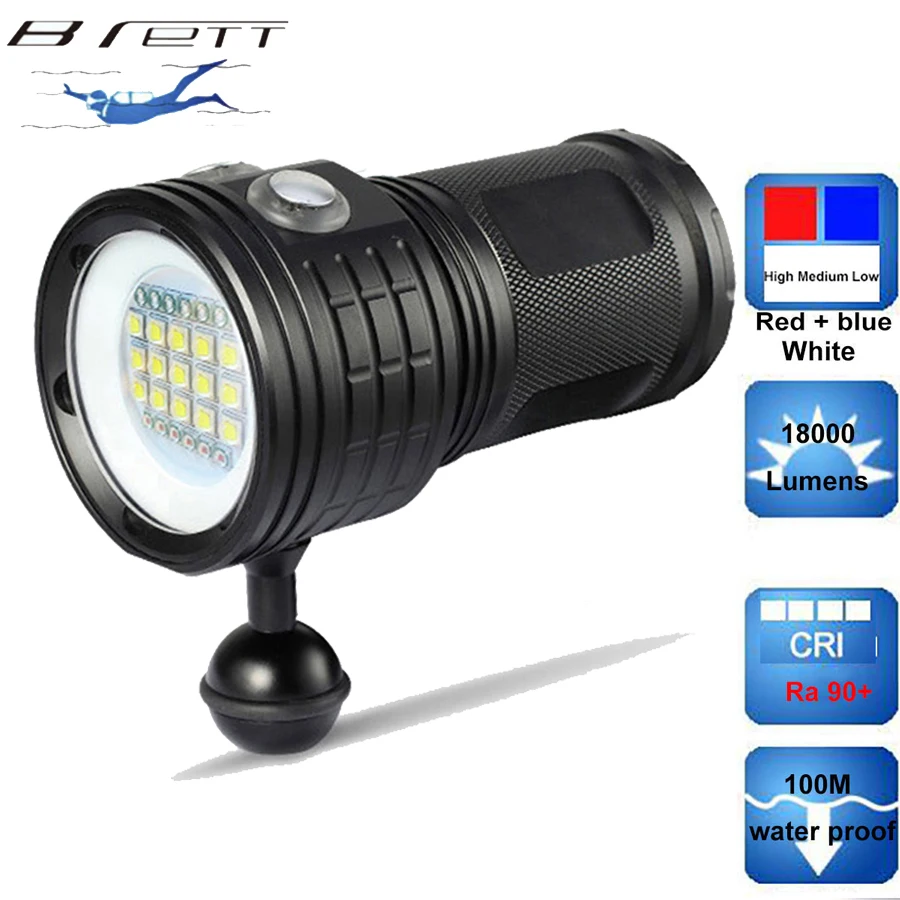 

Светодиодный фонарик для подводного плавания с аквалангом 6 * XHP70 / 15 * XM-L2 Профессиональная подводная водонепроницаемая видеокамера Заполня...