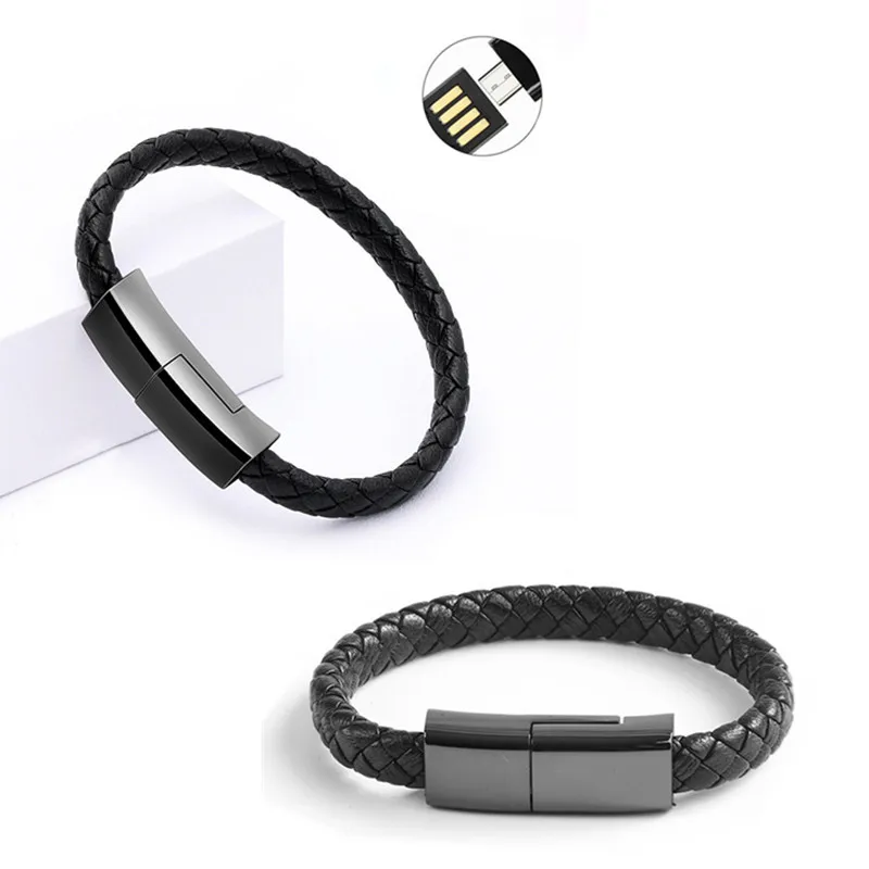 Носимый USB зарядный браслет кожаный спортивный зарядное устройство для телефона