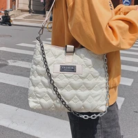 space cotton tote bags for women down feather padded shoulder bag brand chain handbag female fashion heart pattern messenger bag