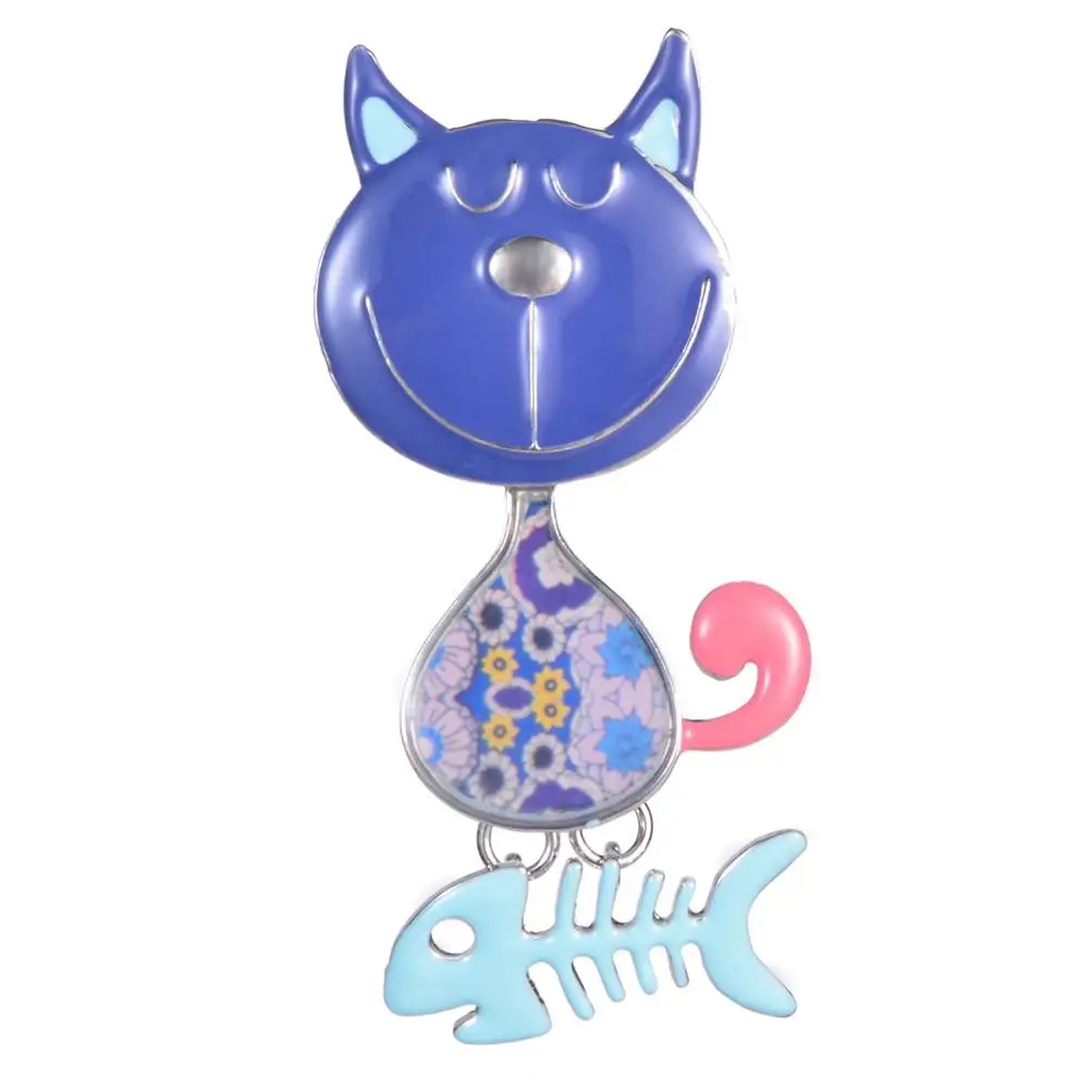 Броши и булавки Cring Coco с эмалью голубого цвета кошки Мультяшные животные
