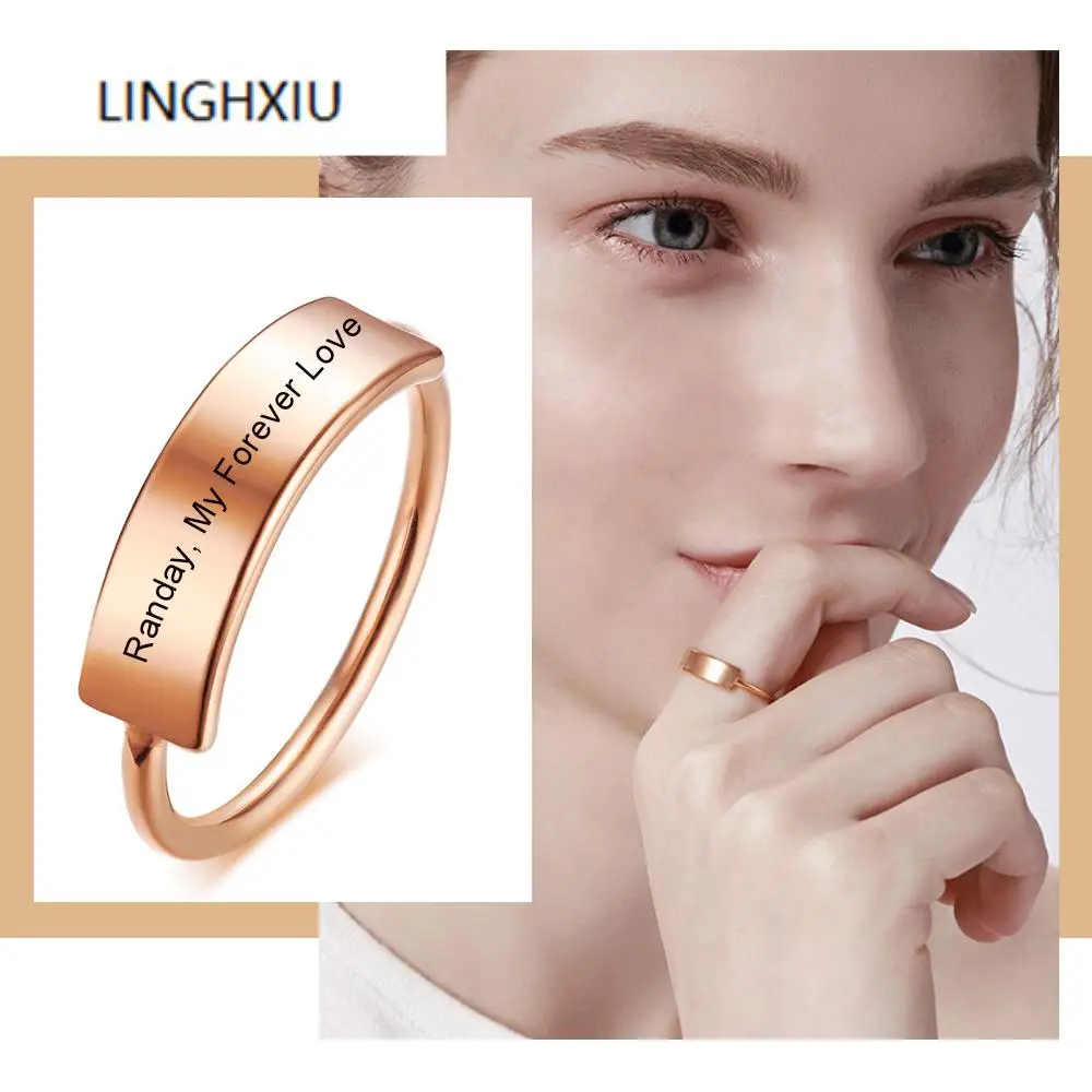 

Engraved Small Womens Signet Ring Rose Gold Stainless Steel Charm Lingxiu Pinky Ring Lover Gifts