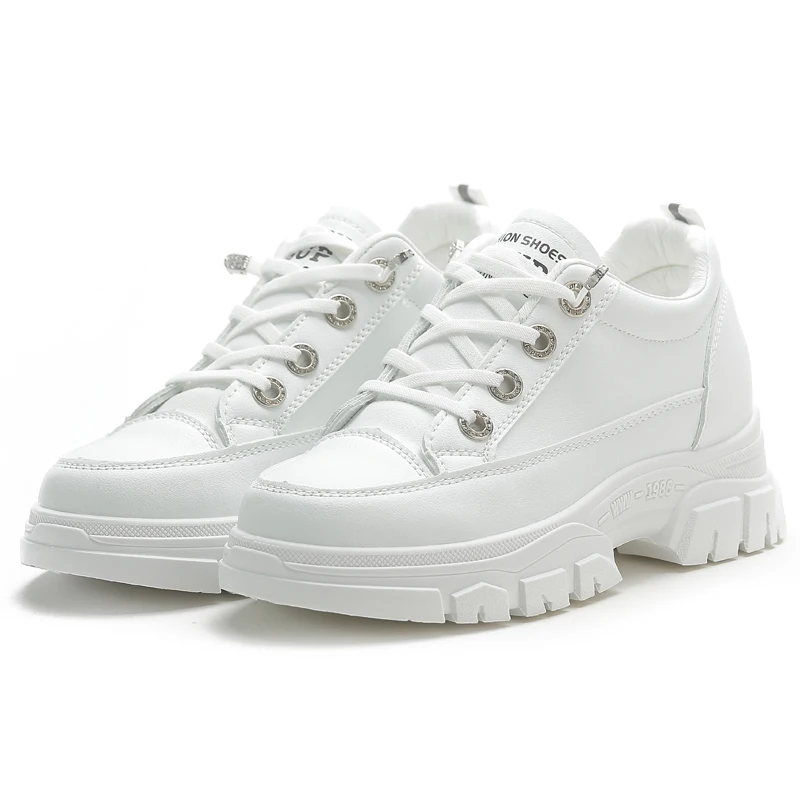 

Кроссовки из ПУ кожи женские, повседневная обувь на высокой платформе, дышащие, черные, белые, весна 2022