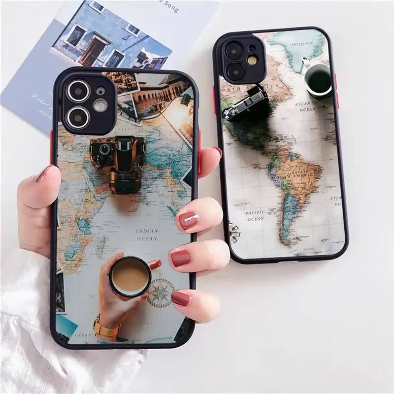 

World Map Travel Phone Case For iphone 13 12 11 xr xs x 7 8 pro max Light black Soft TPU Silicone Clear Case Cover